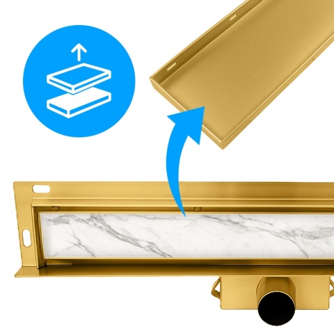 ODPŁYW LINIOWY ŚCIENNY 50 CM ZŁOTY NISKI SYFON WYSOKA PRZEPUSTOWOŚĆ DL04