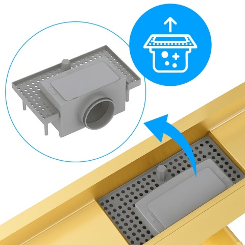ODPŁYW LINIOWY ŚCIENNY 60 CM ZŁOTY NISKI SYFON WYSOKA PRZEPUSTOWOŚĆ DL04