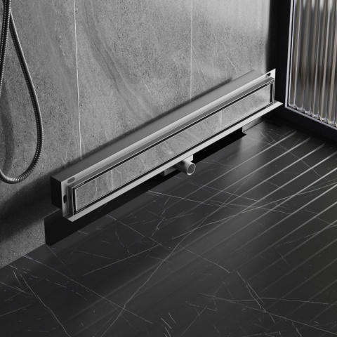 ODPŁYW LINIOWY ŚCIENNY 80 CM CZARNY NISKI SYFON WYSOKA PRZEPUSTOWOŚĆ DL04