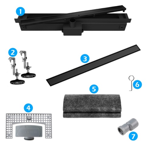 ODPŁYW LINIOWY ŚCIENNY 90 CM CZARNY NISKI SYFON WYSOKA PRZEPUSTOWOŚĆ DL04