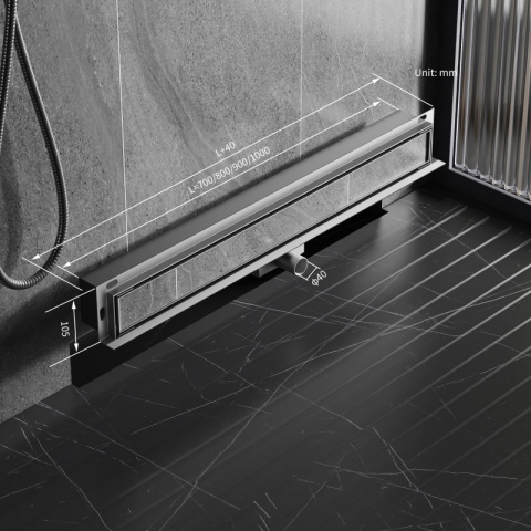 ODPŁYW LINIOWY ŚCIENNY 90 CM INOX NISKI SYFON WYSOKA PRZEPUSTOWOŚĆ DL04