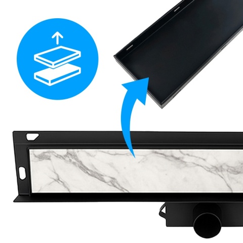 ODPŁYW LINIOWY ŚCIENNY 90 CM CZARNY NISKI SYFON WYSOKA PRZEPUSTOWOŚĆ DL04