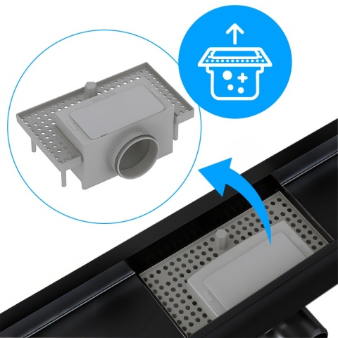 ODPŁYW LINIOWY ŚCIENNY 90 CM CZARNY NISKI SYFON WYSOKA PRZEPUSTOWOŚĆ DL04