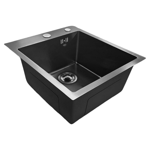 ZLEW KUCHENNY ZLEWOZMYWAK JEDNOKOMOROWY STALOWY GRAFITOWY ALOR-BL-40X45 DOZOWNIK SYFON UCHWYTY