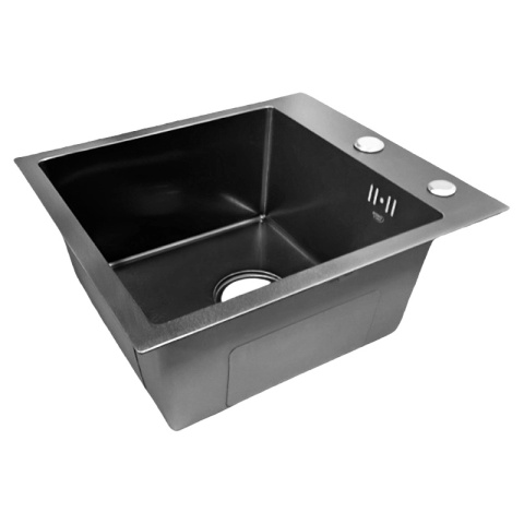 ZLEW KUCHENNY ZLEWOZMYWAK JEDNOKOMOROWY STALOWY GRAFITOWY ALOR-BL-40X45 DOZOWNIK SYFON UCHWYTY