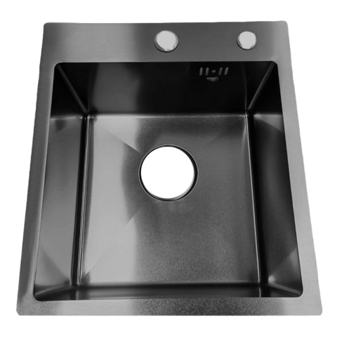 ZLEW KUCHENNY ZLEWOZMYWAK JEDNOKOMOROWY STALOWY GRAFITOWY ALOR-BL-40X45 DOZOWNIK SYFON UCHWYTY
