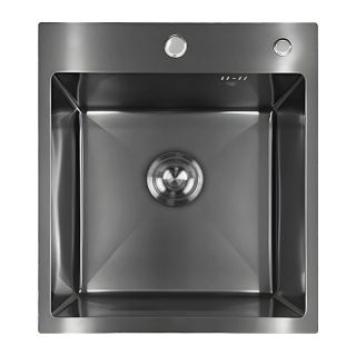 ZLEW KUCHENNY ZLEWOZMYWAK JEDNOKOMOROWY STALOWY GRAFITOWY ALOR-BL-40X45 DOZOWNIK SYFON UCHWYTY