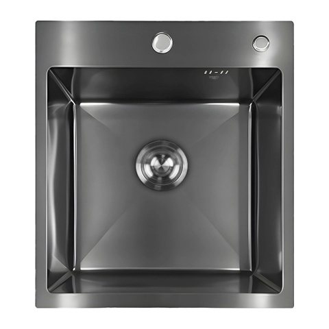 ZLEW KUCHENNY ZLEWOZMYWAK JEDNOKOMOROWY STALOWY GRAFITOWY ALOR-BL-40X45 DOZOWNIK SYFON UCHWYTY