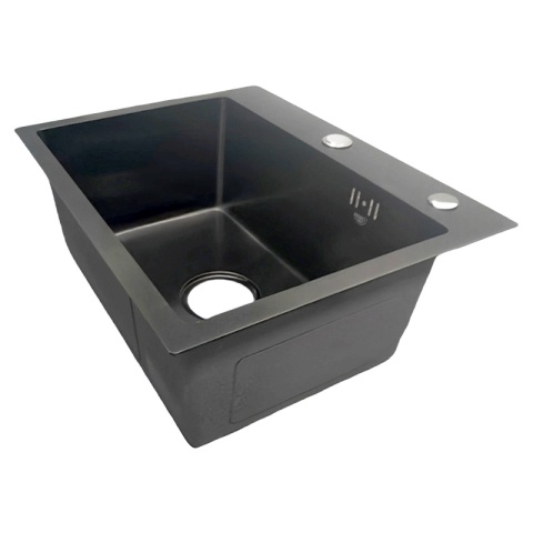 ZLEW KUCHENNY ZLEWOZMYWAK JEDNOKOMOROWY STALOWY GRAFITOWY ALOR-BL-50X40 DOZOWNIK SYFON UCHWYTY