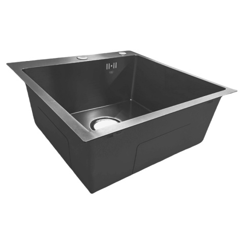 ZLEW KUCHENNY ZLEWOZMYWAK JEDNOKOMOROWY STALOWY GRAFITOWY ALOR-BL-50X50 DOZOWNIK SYFON UCHWYTY