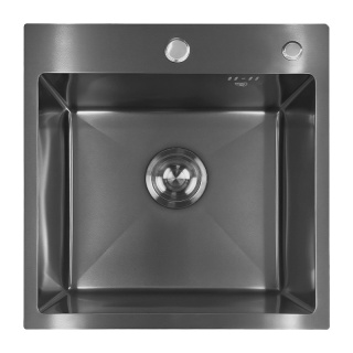 ZLEW KUCHENNY ZLEWOZMYWAK JEDNOKOMOROWY STALOWY GRAFITOWY ALOR-BL-50X50 DOZOWNIK SYFON UCHWYTY