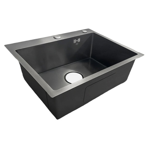 ZLEW KUCHENNY ZLEWOZMYWAK JEDNOKOMOROWY STALOWY GRAFITOWY ALOR-BL-55X45 DOZOWNIK SYFON UCHWYTY