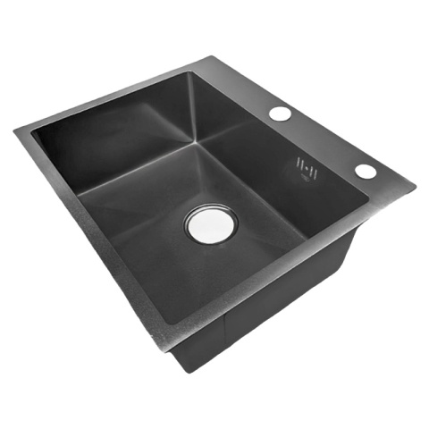 ZLEW KUCHENNY ZLEWOZMYWAK JEDNOKOMOROWY STALOWY GRAFITOWY ALOR-BL-55X45 DOZOWNIK SYFON UCHWYTY