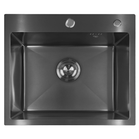 ZLEW KUCHENNY ZLEWOZMYWAK JEDNOKOMOROWY STALOWY GRAFITOWY ALOR-BL-55X45 DOZOWNIK SYFON UCHWYTY