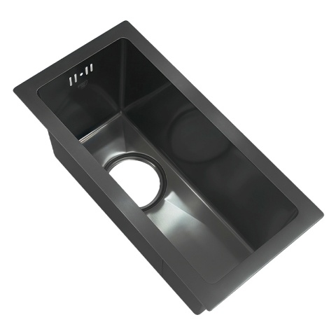 ZLEW KUCHENNY ZLEWOZMYWAK JEDNOKOMOROWY STALOWY GRAFITOWY RODOS-BL-44X22 SYFON UCHWYTY