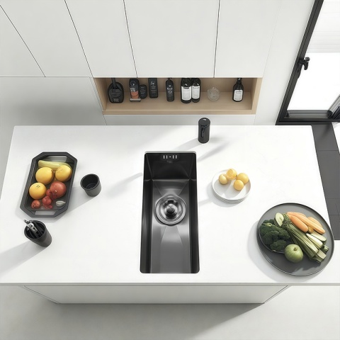 ZLEW KUCHENNY ZLEWOZMYWAK JEDNOKOMOROWY STALOWY GRAFITOWY RODOS-BL-44X22 SYFON UCHWYTY