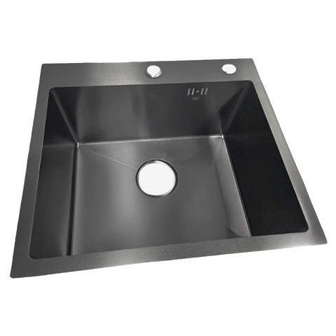 ZLEW KUCHENNY ZLEWOZMYWAK JEDNOKOMOROWY STALOWY GRAFITOWY TONGA-BL-50X45 DOZOWNIK SYFON UCHWYTY