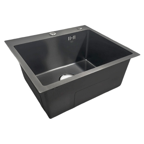 ZLEW KUCHENNY ZLEWOZMYWAK JEDNOKOMOROWY STALOWY GRAFITOWY TONGA-BL-50X45 DOZOWNIK SYFON UCHWYTY