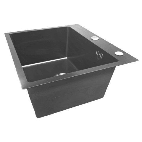 ZLEW KUCHENNY ZLEWOZMYWAK JEDNOKOMOROWY STALOWY GRAFITOWY TONGA-BL-50X45 DOZOWNIK SYFON UCHWYTY