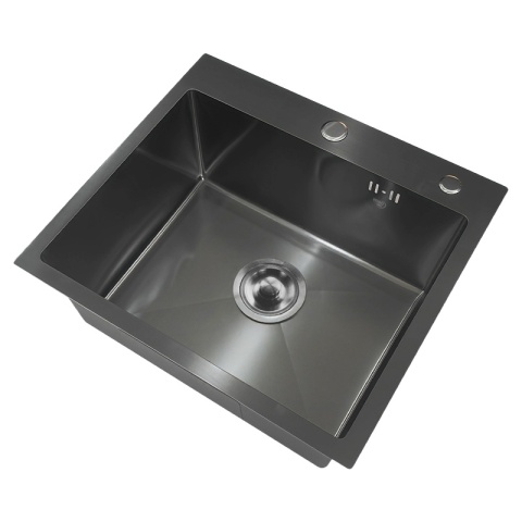 ZLEW KUCHENNY ZLEWOZMYWAK JEDNOKOMOROWY STALOWY GRAFITOWY TONGA-BL-50X45 DOZOWNIK SYFON UCHWYTY