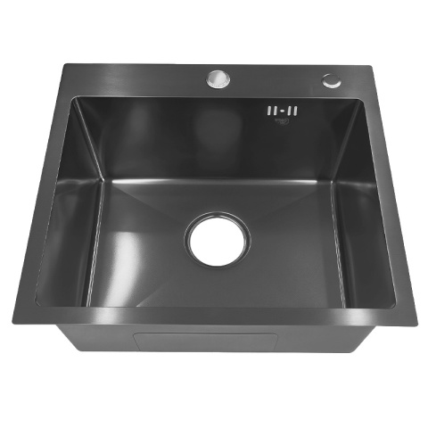 ZLEW KUCHENNY ZLEWOZMYWAK JEDNOKOMOROWY STALOWY GRAFITOWY TONGA-BL-50X45 DOZOWNIK SYFON UCHWYTY