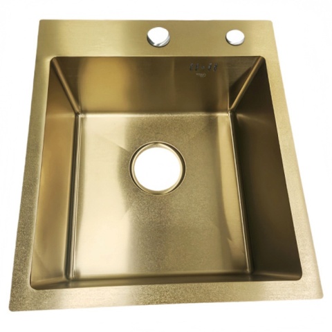 ZLEW KUCHENNY ZLEWOZMYWAK JEDNOKOMOROWY STALOWY ZŁOTY ALOR-GL-40X45 DOZOWNIK SYFON UCHWYTY