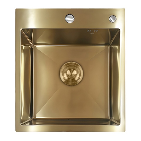 ZLEW KUCHENNY ZLEWOZMYWAK JEDNOKOMOROWY STALOWY ZŁOTY ALOR-GL-40X45 DOZOWNIK SYFON UCHWYTY
