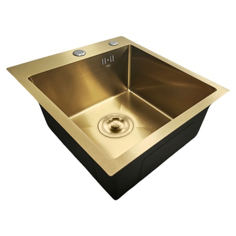 ZLEW KUCHENNY ZLEWOZMYWAK JEDNOKOMOROWY STALOWY ZŁOTY ALOR-GL-40X45 DOZOWNIK SYFON UCHWYTY