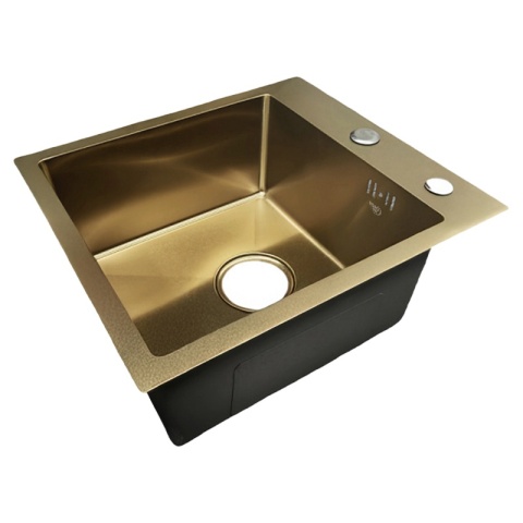 ZLEW KUCHENNY ZLEWOZMYWAK JEDNOKOMOROWY STALOWY ZŁOTY ALOR-GL-40X45 DOZOWNIK SYFON UCHWYTY
