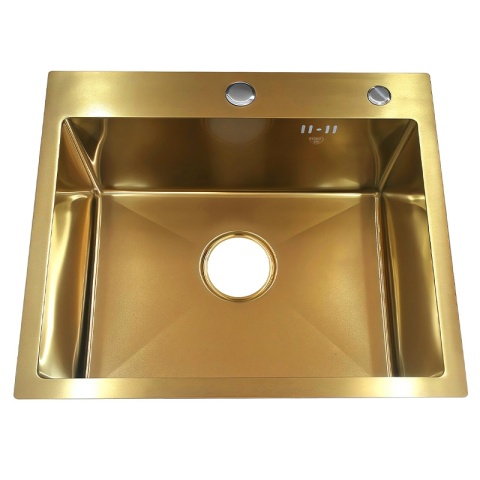 ZLEW KUCHENNY ZLEWOZMYWAK JEDNOKOMOROWY STALOWY ZŁOTY ALOR-GL-50X40 DOZOWNIK SYFON UCHWYTY