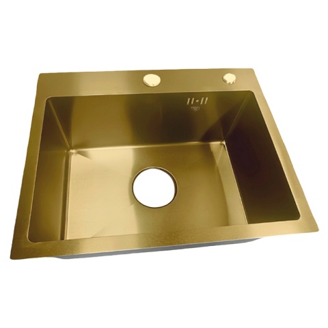 ZLEW KUCHENNY ZLEWOZMYWAK JEDNOKOMOROWY STALOWY ZŁOTY ALOR-GL-50X40 DOZOWNIK SYFON UCHWYTY
