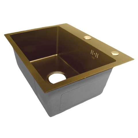 ZLEW KUCHENNY ZLEWOZMYWAK JEDNOKOMOROWY STALOWY ZŁOTY ALOR-GL-50X40 DOZOWNIK SYFON UCHWYTY