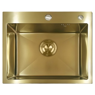ZLEW KUCHENNY ZLEWOZMYWAK JEDNOKOMOROWY STALOWY ZŁOTY ALOR-GL-50X40 DOZOWNIK SYFON UCHWYTY