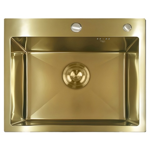 ZLEW KUCHENNY ZLEWOZMYWAK JEDNOKOMOROWY STALOWY ZŁOTY ALOR-GL-50X40 DOZOWNIK SYFON UCHWYTY