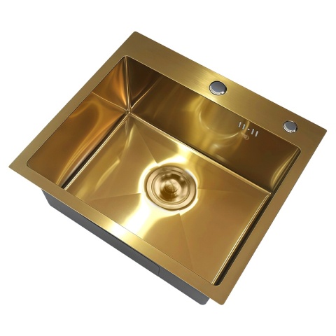 ZLEW KUCHENNY ZLEWOZMYWAK JEDNOKOMOROWY STALOWY ZŁOTY ALOR-GL-50X40 DOZOWNIK SYFON UCHWYTY