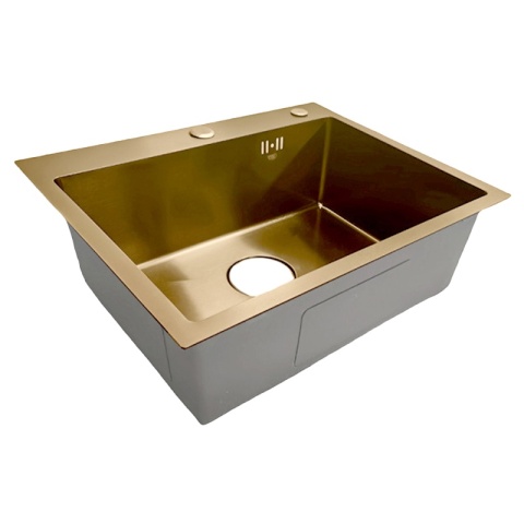 ZLEW KUCHENNY ZLEWOZMYWAK JEDNOKOMOROWY STALOWY ZŁOTY ALOR-GL-55X45 DOZOWNIK SYFON UCHWYTY