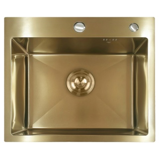 ZLEW KUCHENNY ZLEWOZMYWAK JEDNOKOMOROWY STALOWY ZŁOTY ALOR-GL-55X45 DOZOWNIK SYFON UCHWYTY
