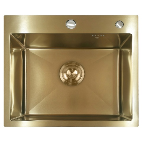 ZLEW KUCHENNY ZLEWOZMYWAK JEDNOKOMOROWY STALOWY ZŁOTY ALOR-GL-55X45 DOZOWNIK SYFON UCHWYTY