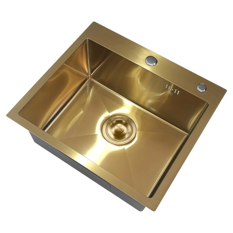 ZLEW KUCHENNY ZLEWOZMYWAK JEDNOKOMOROWY STALOWY ZŁOTY ALOR-GL-55X45 DOZOWNIK SYFON UCHWYTY
