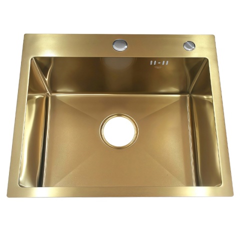 ZLEW KUCHENNY ZLEWOZMYWAK JEDNOKOMOROWY STALOWY ZŁOTY ALOR-GL-55X45 DOZOWNIK SYFON UCHWYTY