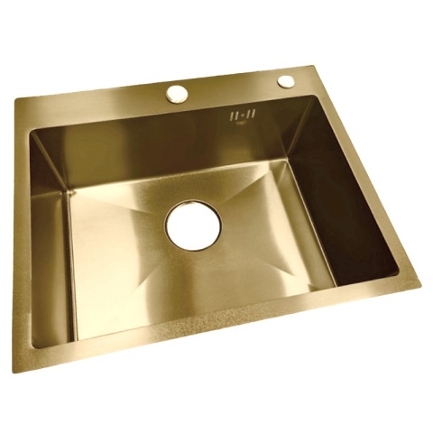 ZLEW KUCHENNY ZLEWOZMYWAK JEDNOKOMOROWY STALOWY ZŁOTY ALOR-GL-55X45 DOZOWNIK SYFON UCHWYTY