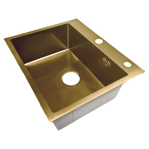 ZLEW KUCHENNY ZLEWOZMYWAK JEDNOKOMOROWY STALOWY ZŁOTY ALOR-GL-55X45 DOZOWNIK SYFON UCHWYTY