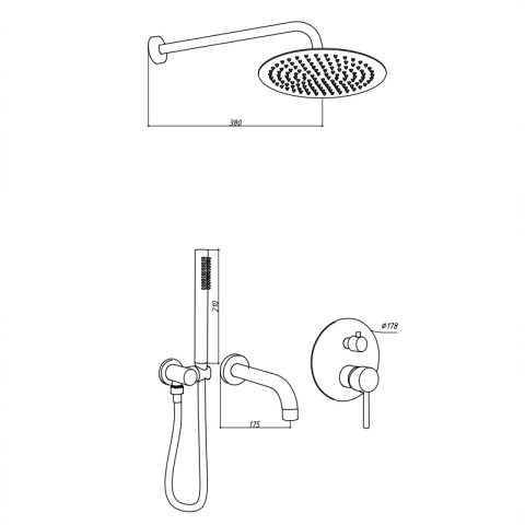 BATERIA PRYSZNICOWA PODTYNKOWA ŁAZIENKOWA ZESTAW Z DESZCZOWNICĄ PAULA CHROM