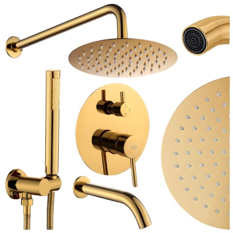 BATERIA PRYSZNICOWA PODTYNKOWA ŁAZIENKOWA ZESTAW Z DESZCZOWNICĄ PAULA ZŁOTA