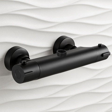 BATERIA PRYSZNICOWA Z TERMOSTATEM ŁAZIENKOWA ŚCIENNA ZESTAW T203B-BL CZARNA