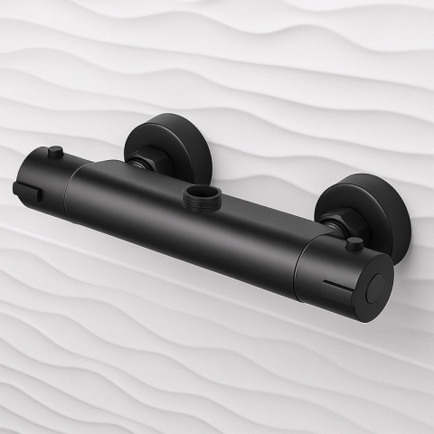 BATERIA PRYSZNICOWA Z TERMOSTATEM ŁAZIENKOWA ŚCIENNA ZESTAW T203B-BL CZARNA