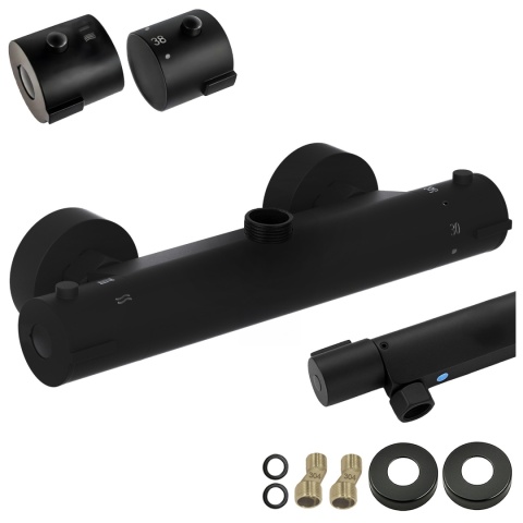 BATERIA PRYSZNICOWA Z TERMOSTATEM ŁAZIENKOWA ŚCIENNA ZESTAW T203B-BL CZARNA