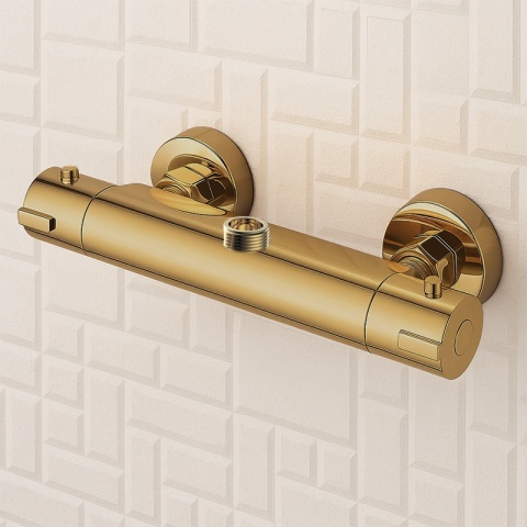 BATERIA PRYSZNICOWA Z TERMOSTATEM ŁAZIENKOWA ŚCIENNA ZESTAW T203B-GL ZŁOTA