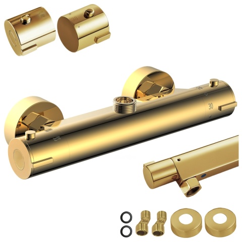 BATERIA PRYSZNICOWA Z TERMOSTATEM ŁAZIENKOWA ŚCIENNA ZESTAW T203B-GL ZŁOTA