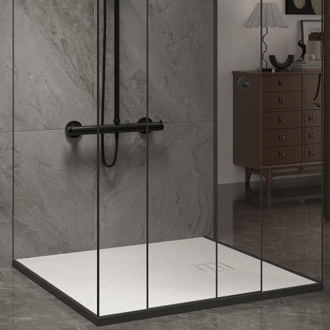 BRODZIK PRYSZNICOWY KAMIENNY KWADRATOWY SLIM RIKO BIAŁY 80x80 CM